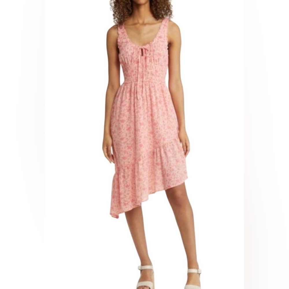 BP Floral Print Smocked Asymmetric Hem Dress